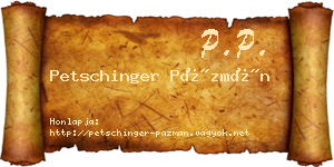 Petschinger Pázmán névjegykártya